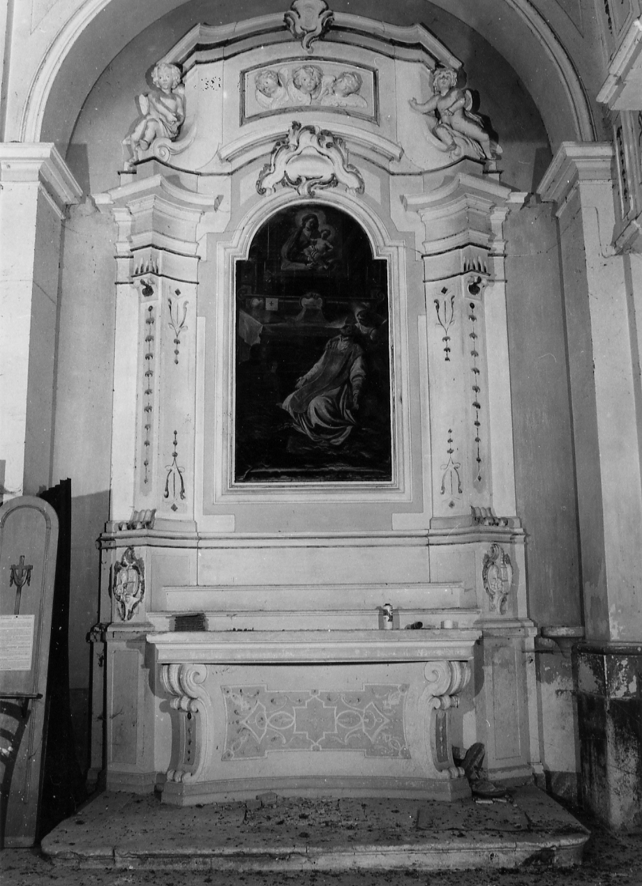 CORNICE ARCHITETTONICA CON MOTIVI DECORATIVI E FIGURE (altare, serie) di Borgonsoli (bottega), Cometti Antonio (bottega) (seconda metà sec. XVIII)