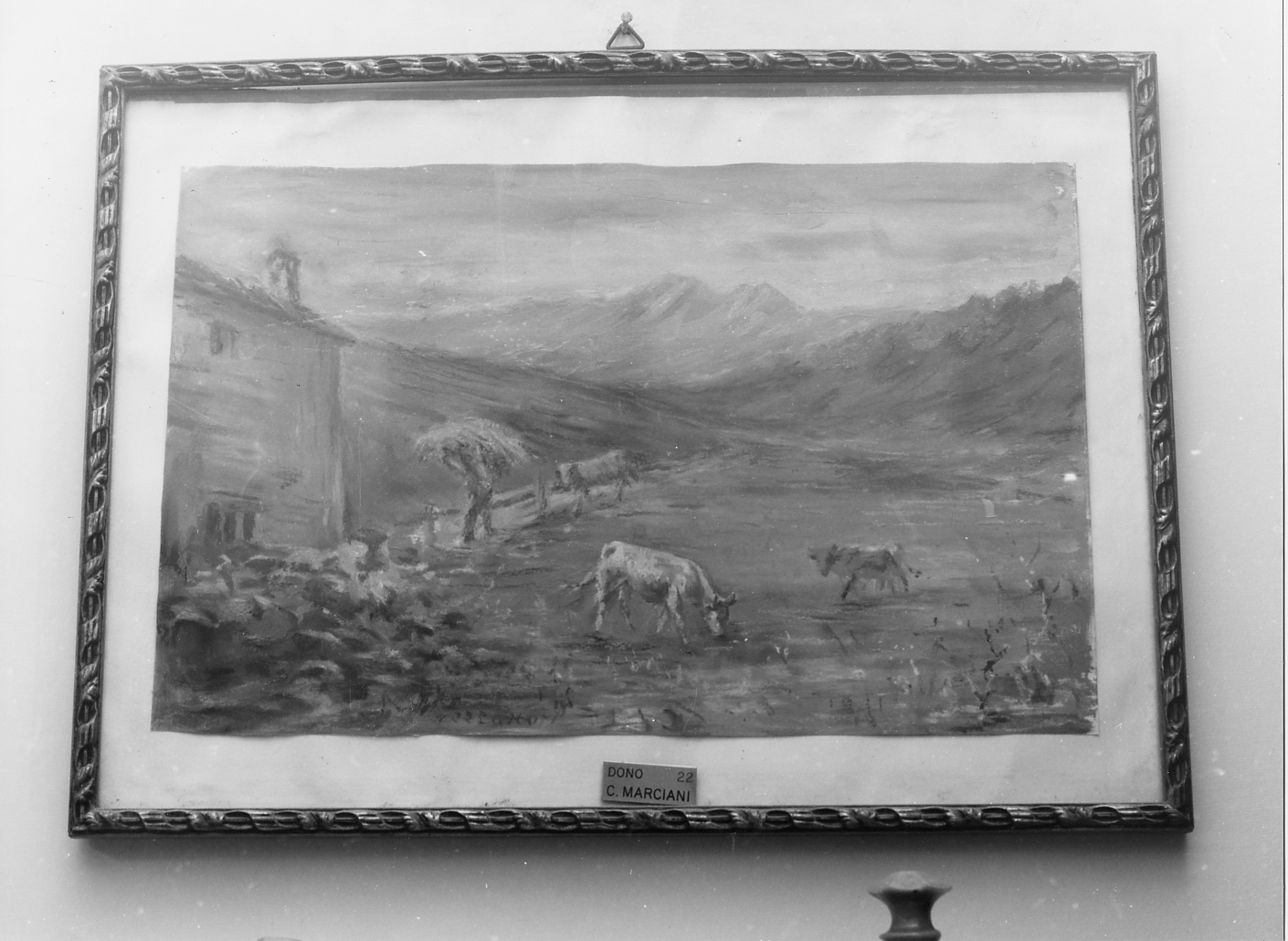 PAESAGGIO MONTANO CON ANIMALI (dipinto) - ambito abruzzese (sec. XX)