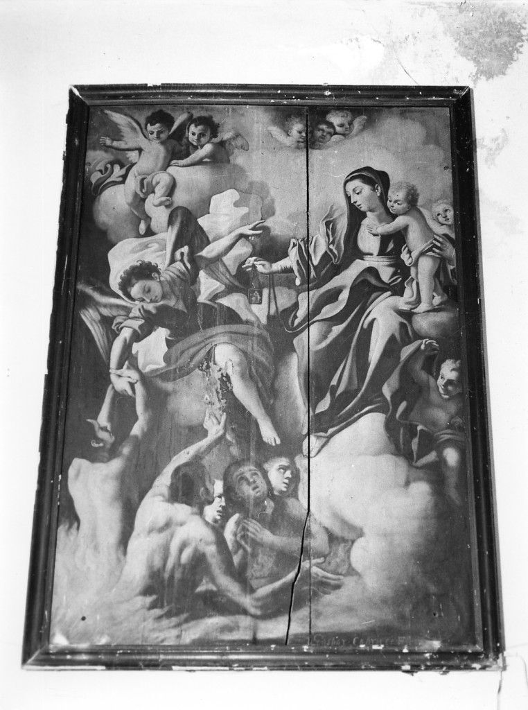 MADONNA DEL CARMELO CHE INTERCEDE PER LE ANIME DEL PURGATORIO (dipinto) di Capricci Gaspare (sec. XVIII)