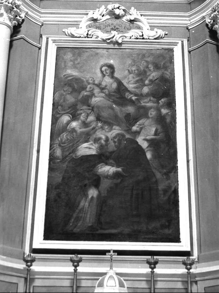 MADONNA CON BAMBINO, SAN FRANCESCO E SAN DOMENICO (dipinto) - ambito abruzzese (sec. XVIII)