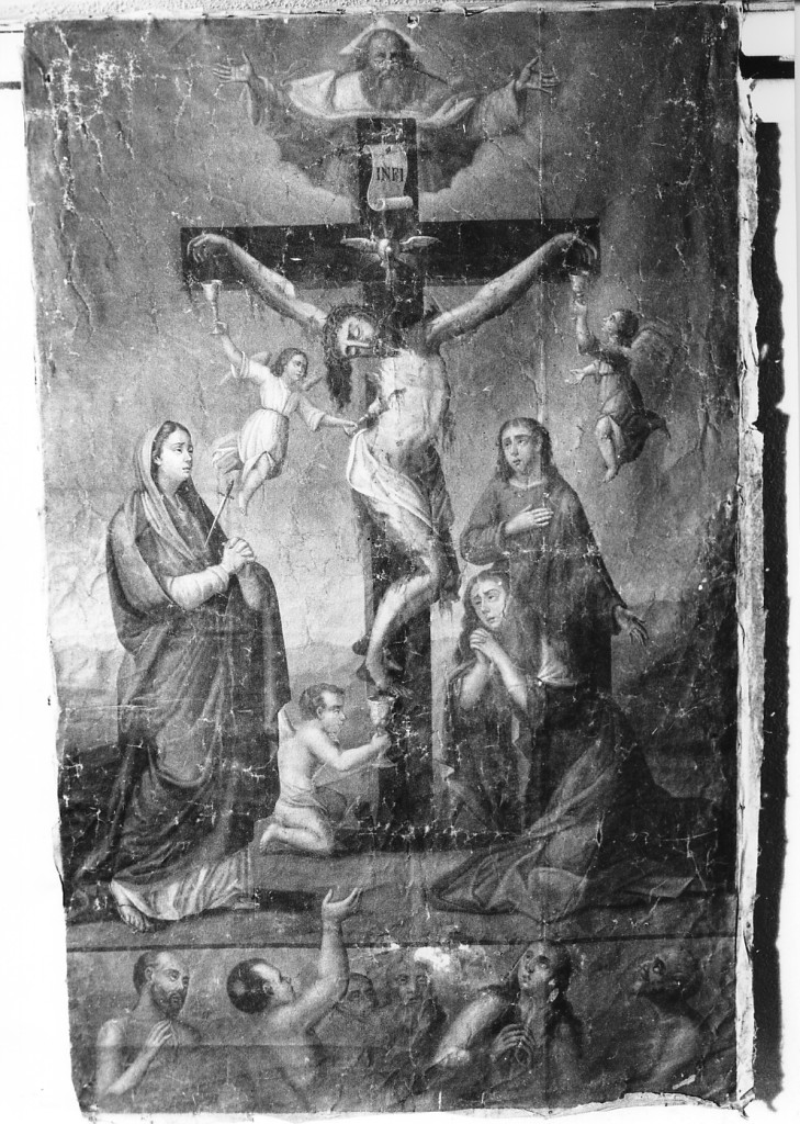 CROCIFISSIONE DI CRISTO CON DANNATI (dipinto) di Palmerio Ferdinando (sec. XIX)
