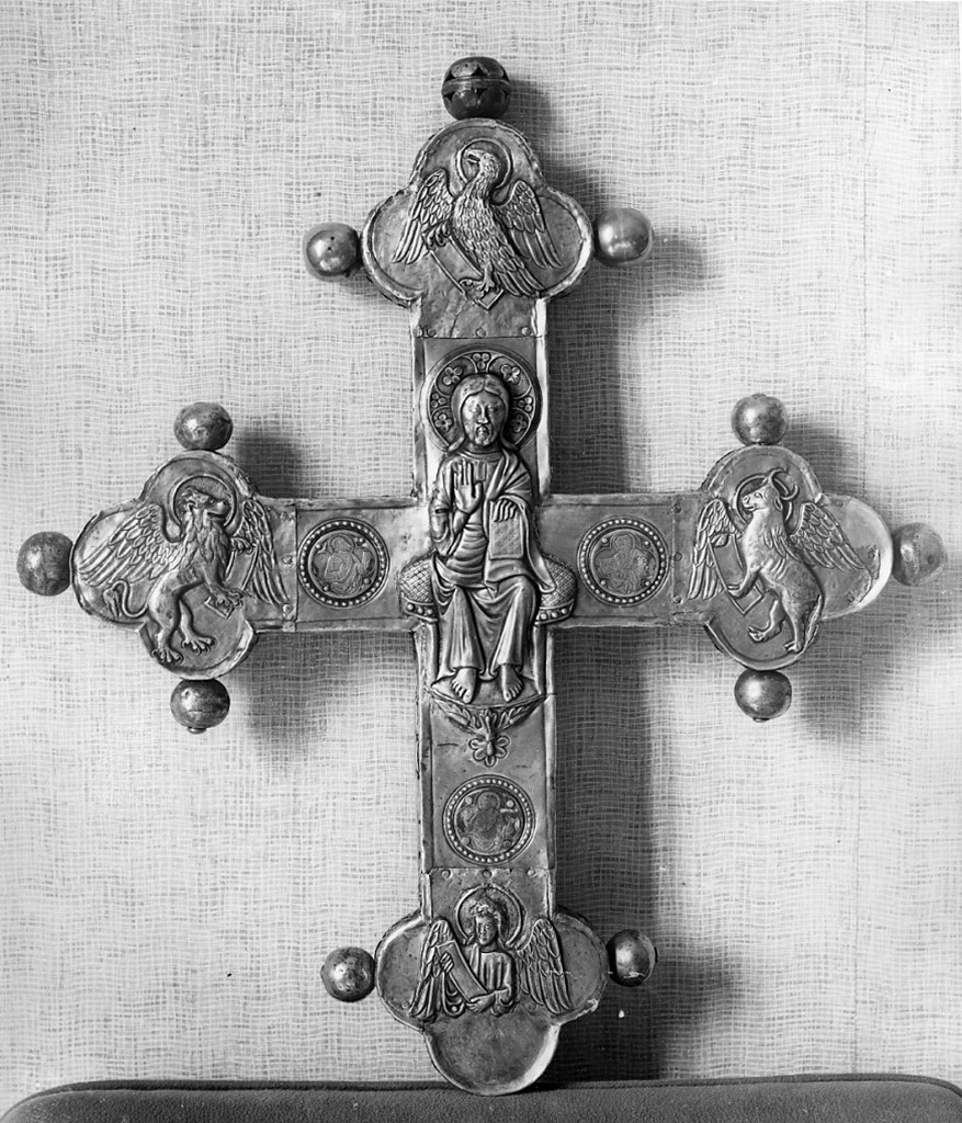 Dio Padre benedicente con i simboli dei quattro Evangelisti (croce processionale) - ambito sulmonese (sec. XIV)