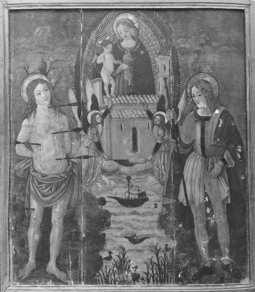 Madonna con Bambino, San Sebastiano e San Rocco (dipinto) - ambito abruzzese (fine/inizio secc. XV/ XVI)