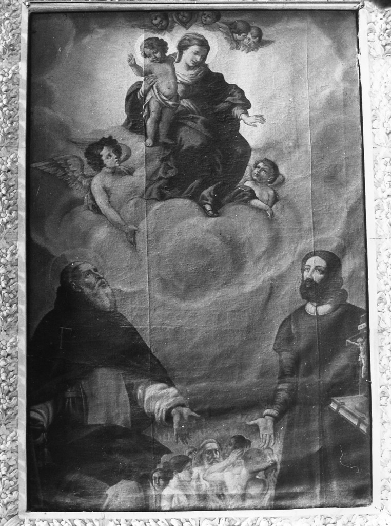 Sant'Antonio Abate e San Giacomo intercedono presso la Madonna con il Bambino per le anime del Purgatorio (dipinto) - ambito Italia centrale (sec. XVIII)