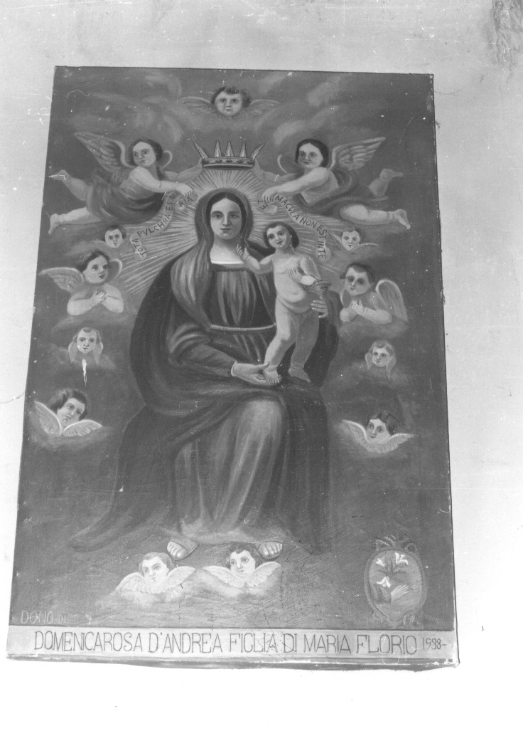MADONNA CON BAMBINO E ANGELI (dipinto) di Bizzoni E - bottega Italia centrale (sec. XX)