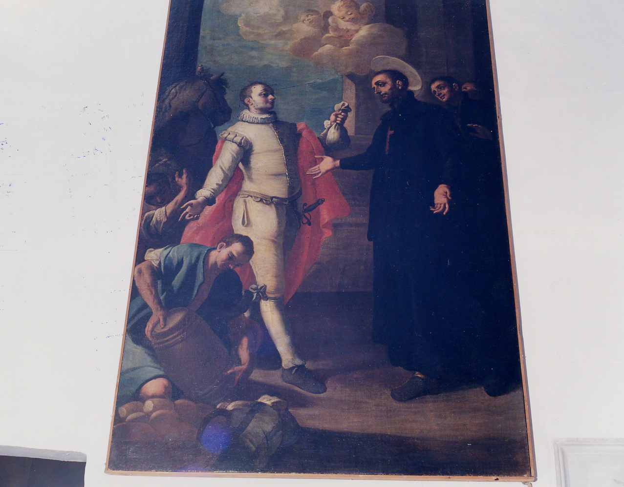 SAN CAMILLO DE' LELLIS RICEVE OFFERTE DA UN NOBILE (dipinto, opera isolata) - ambito abruzzese (sec. XVIII)
