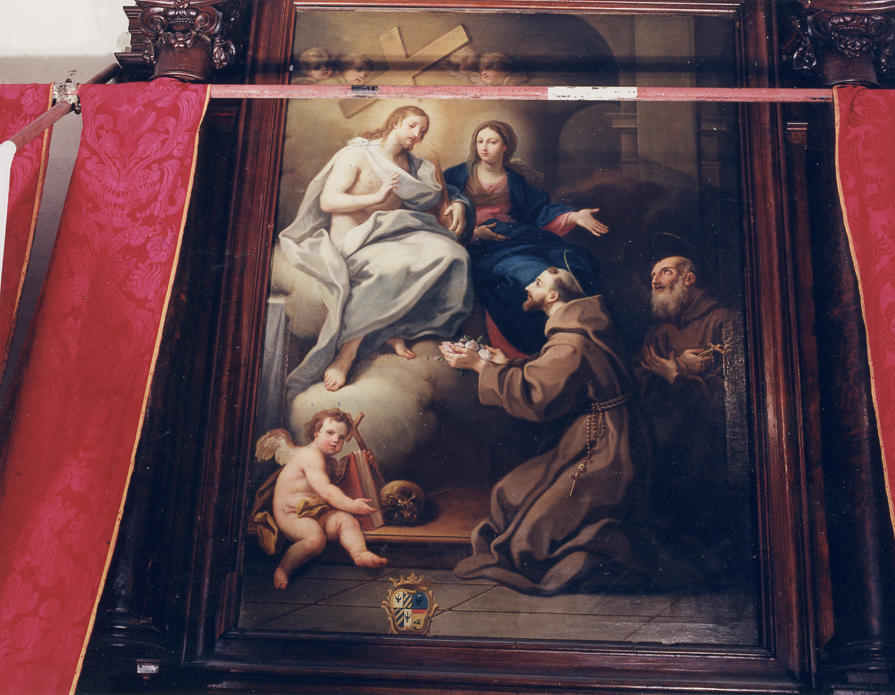 SAN FRANCESCO D'ASSISI OFFRE FIORI A CRISTO E ALLA MADONNA (dipinto, opera isolata) - ambito abruzzese (sec. XVIII)