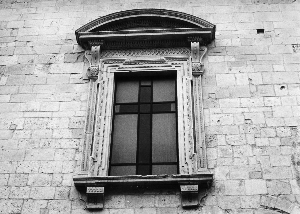 Motivi decorativi a foglie, a squame, a losanga, a fusarole e perle (mostra di finestra) - ambito abruzzese (sec. XVI)