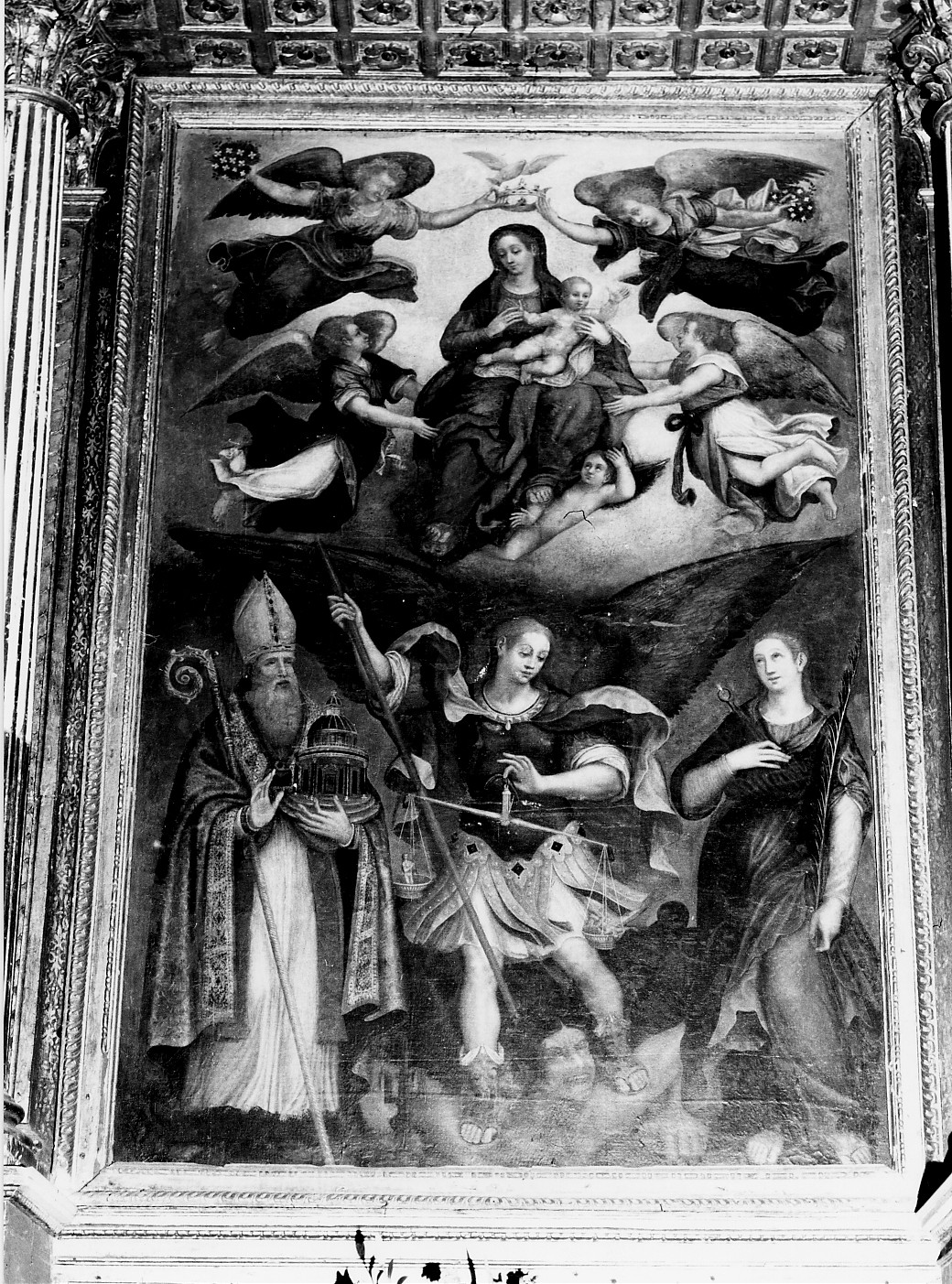 Madonna con Bambino, Sant'Agostino, San Michele e Sant'Apollonia (dipinto) - ambito Italia centrale (sec. XVII)