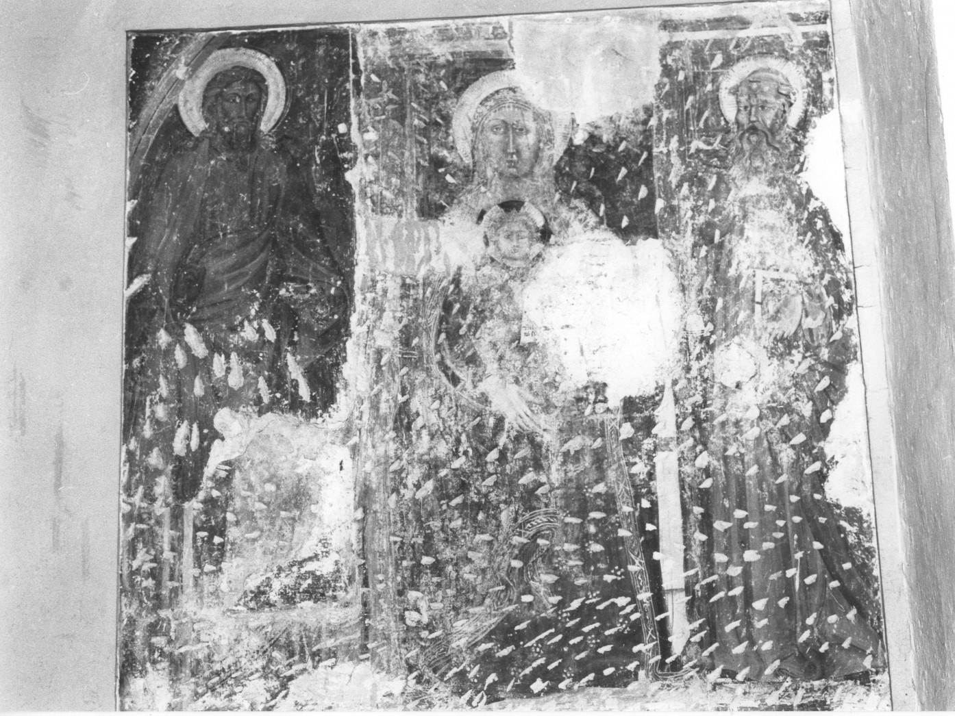 MADONNA CON BAMBINO, SAN MATTIA E SANTO (dipinto) - ambito abruzzese (fine sec. XV, sec. XVI)