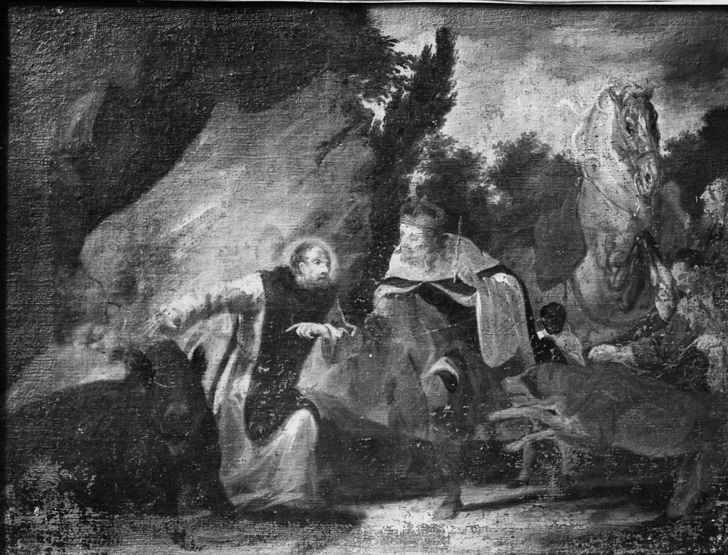 San Celestino salva un cinghiale dai cacciatori, Santo (dipinto) di Ruthart Carl Borromaus Andreas (ultimo quarto sec. XVII)
