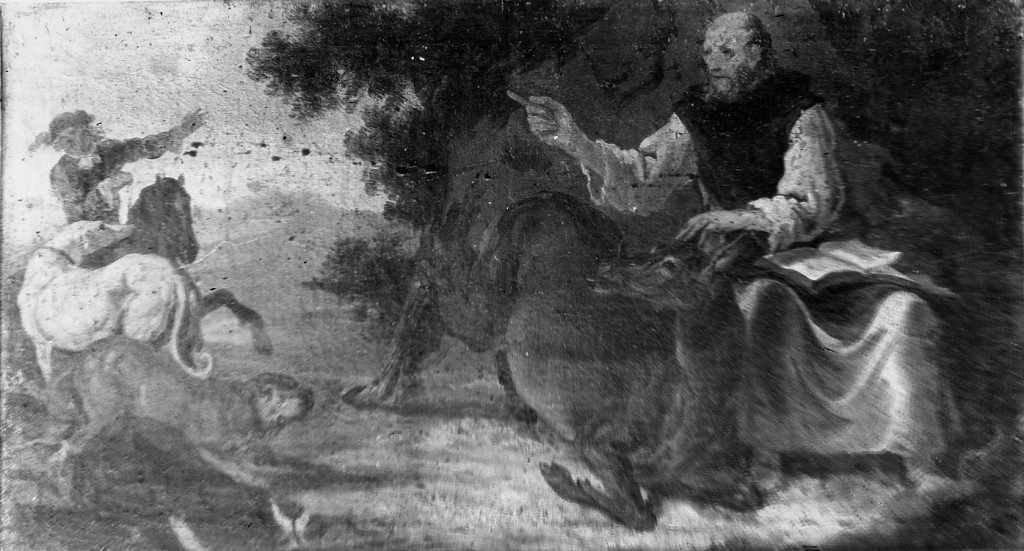 S. Celestino salva un cervo dai cacciatori, Santo (dipinto) di Ruthart Carl Borromaus Andreas (ultimo quarto sec. XVII)