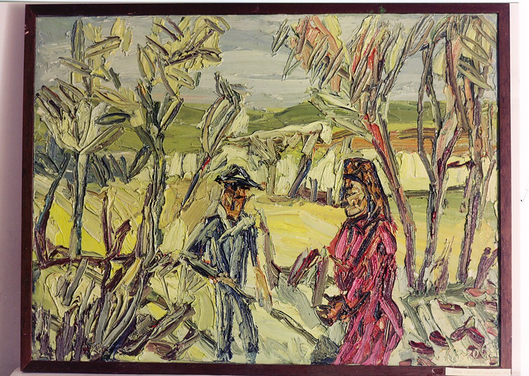 Uomo e donna in campagna (dipinto) di Caroli Carlo (sec. XX)