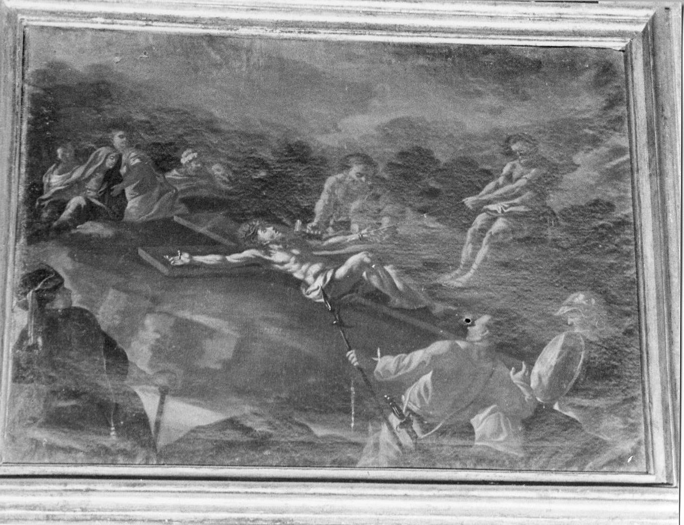 stazione XI: Gesù inchiodato alla croce (dipinto, serie) - ambito abruzzese (seconda metà sec. XVI)