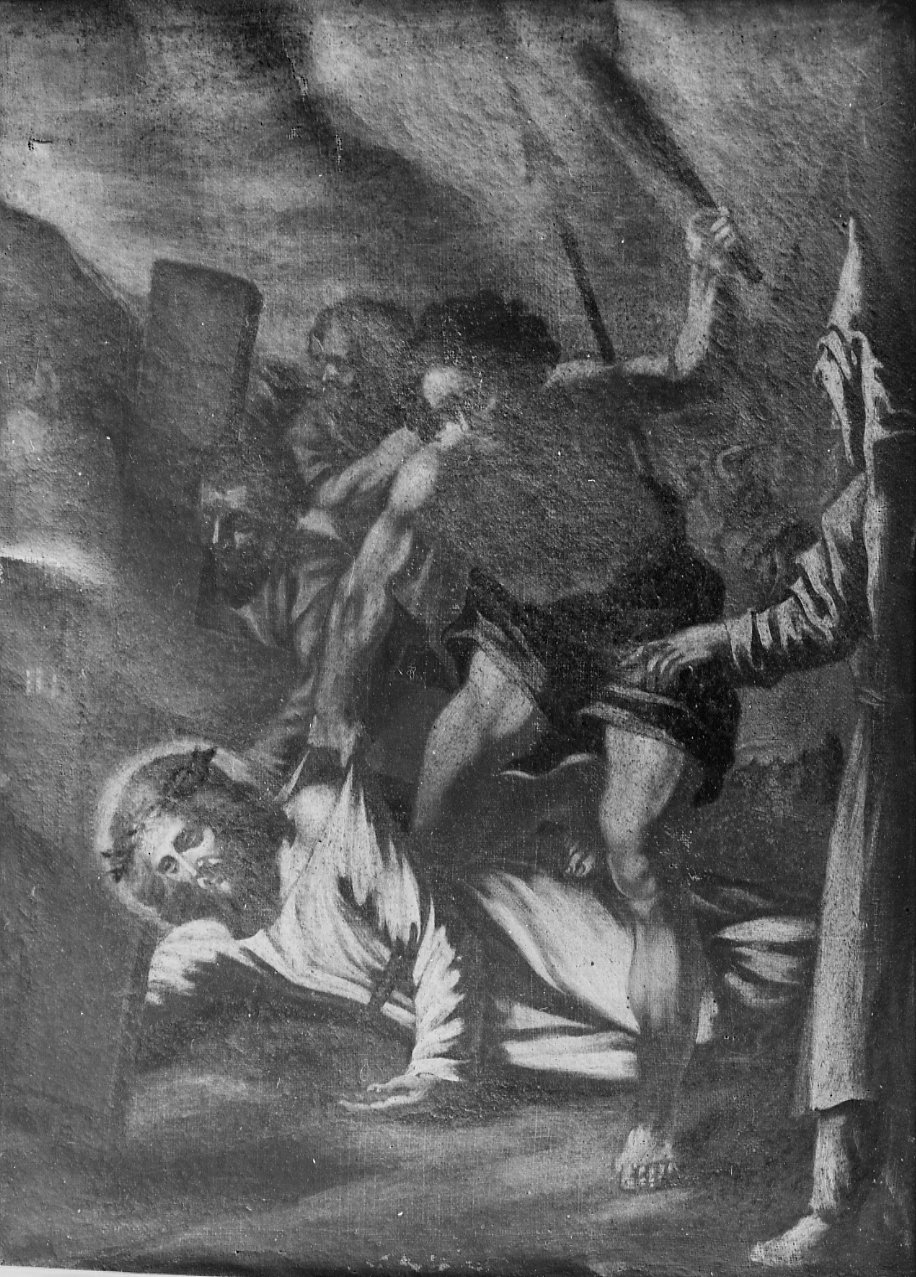 stazione IX: Gesù cade sotto la croce la terza volta (dipinto, elemento d'insieme) di Damini Vincenzo (attribuito) (prima metà sec. XVIII)