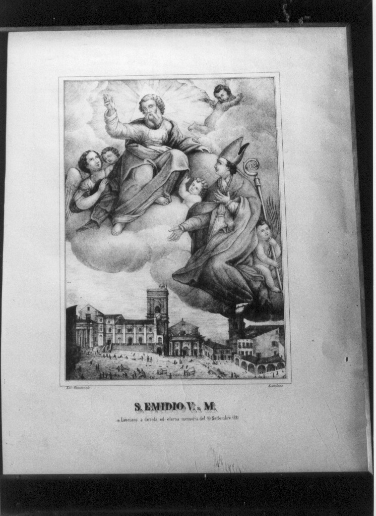 S.Emidio intercede presso Dio Padre per Lanciano (stampa) - ambito abruzzese (sec. XIX)