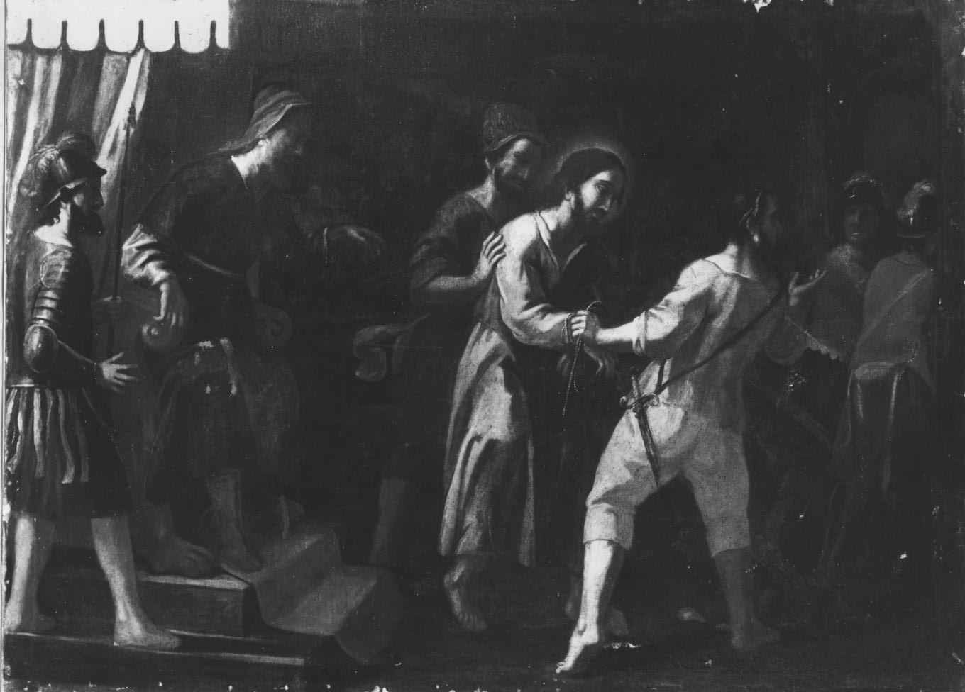 Cristo davanti a Pilato (dipinto) di Conversi Vito Antonio (bottega) (metà sec. XVIII)