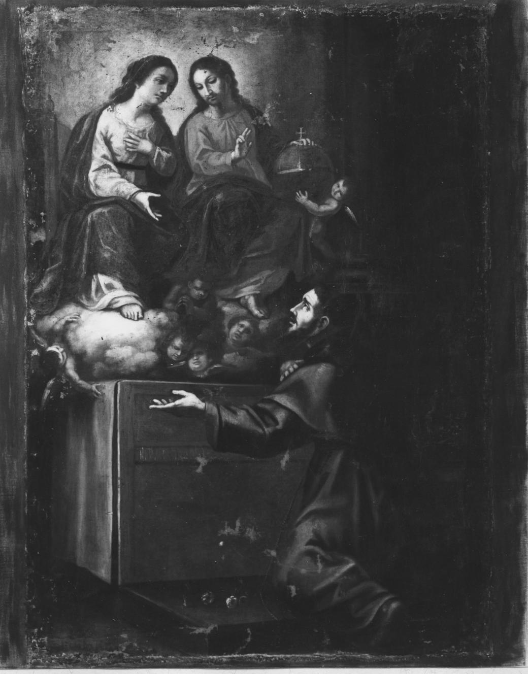 La porziuncola, Gesù, La Vergine e S. Francesco (dipinto) di Conversi Vito Antonio (bottega) (metà sec. XVIII)