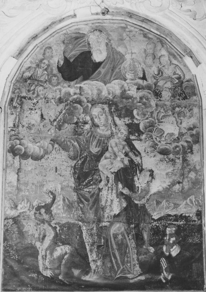 Eterno, la Madonna con Bambino che sferza il demonio e committente (dipinto) - ambito lucano (inizio sec. XVII)