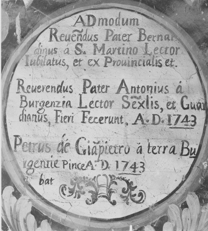iscrizione (dipinto, elemento d'insieme) di Pietro di Gianpietro di Brienza (sec. XVIII)