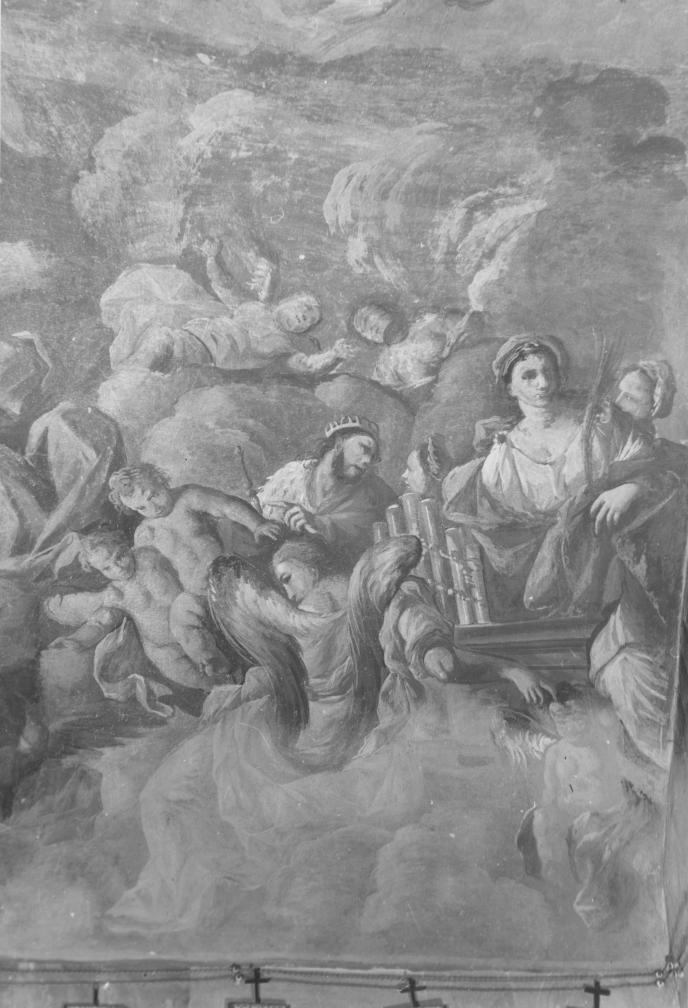 Santi in adorazione dello Spirito Santo (dipinto, complesso decorativo) - ambito Italia meridionale (seconda metà sec. XVII)