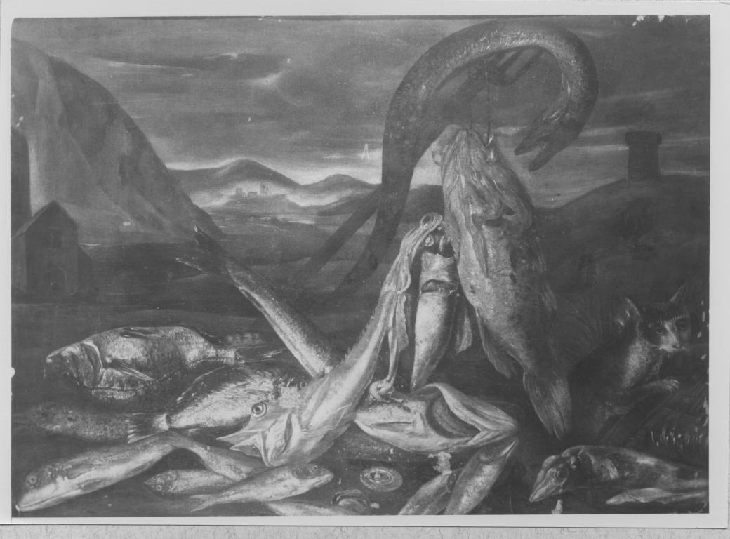 Natura morta con pesci (dipinto) - ambito napoletano (sec. XIX)