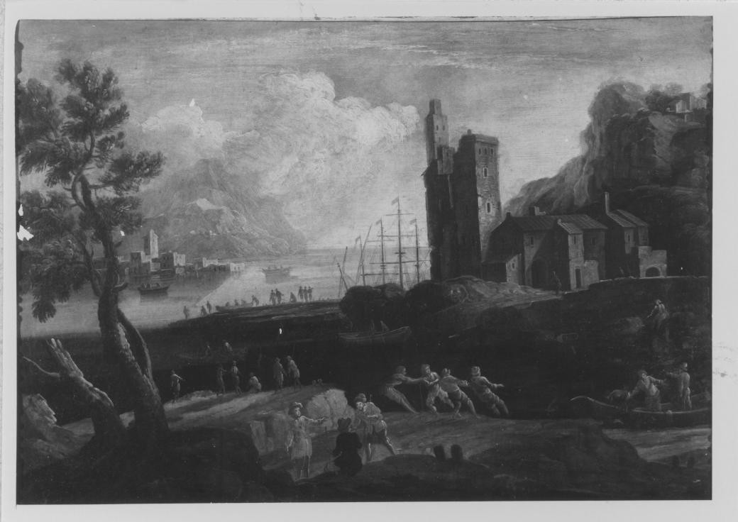 Marina con torre (dipinto) di Martoriello Gaetano (maniera) (primo quarto sec. XVIII)