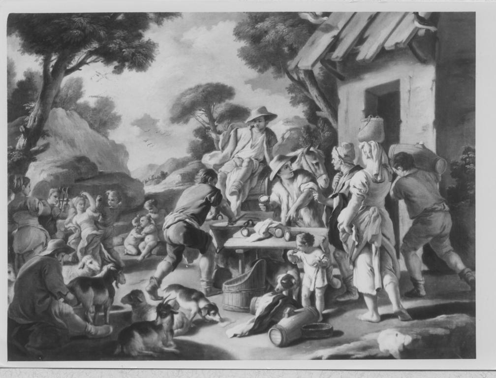 Scena di genere con pastori (dipinto) di De Mura Francesco (scuola) (sec. XVIII)
