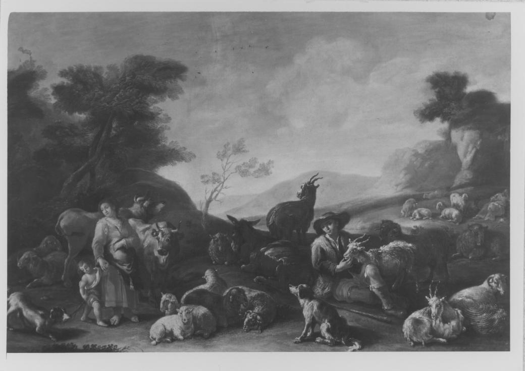 Pastori e armenti in riposo (dipinto) di Tassone Giuseppe (attribuito) (prima metà sec. XVIII)