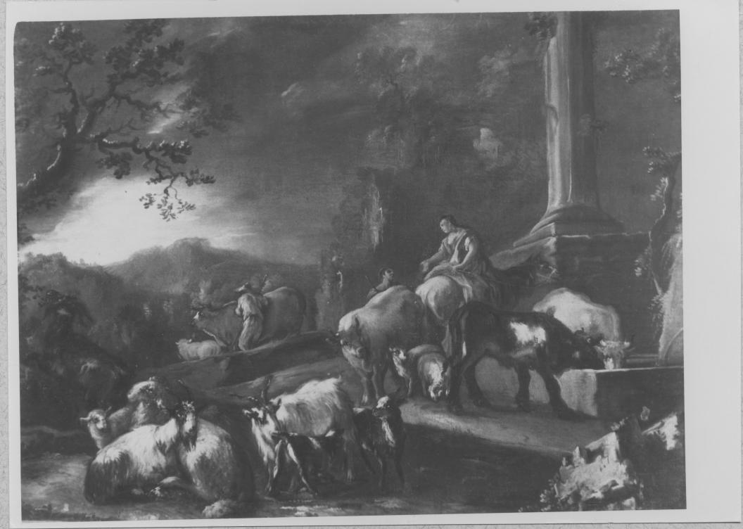 Armenti alla fonte (dipinto) di Brandi Domenico detto Micco (maniera) (prima metà sec. XVIII)