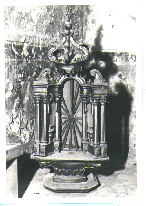 tronetto per esposizione eucaristica - a edicola - bottega lucana (fine/inizio secc. XVIII/ XIX)