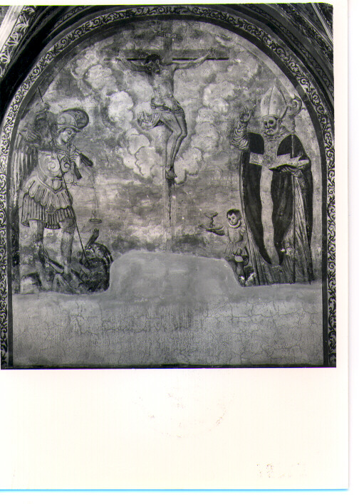 Cristo crocifisso tra San Michele Arcangelo, San Nicola di Bari e Adeodato (dipinto) - ambito Italia meridionale (sec. XVII)