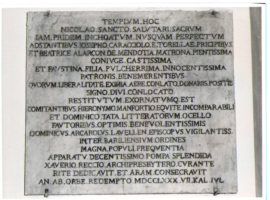 lapide documentaria - bottega Italia meridionale (sec. XVIII)