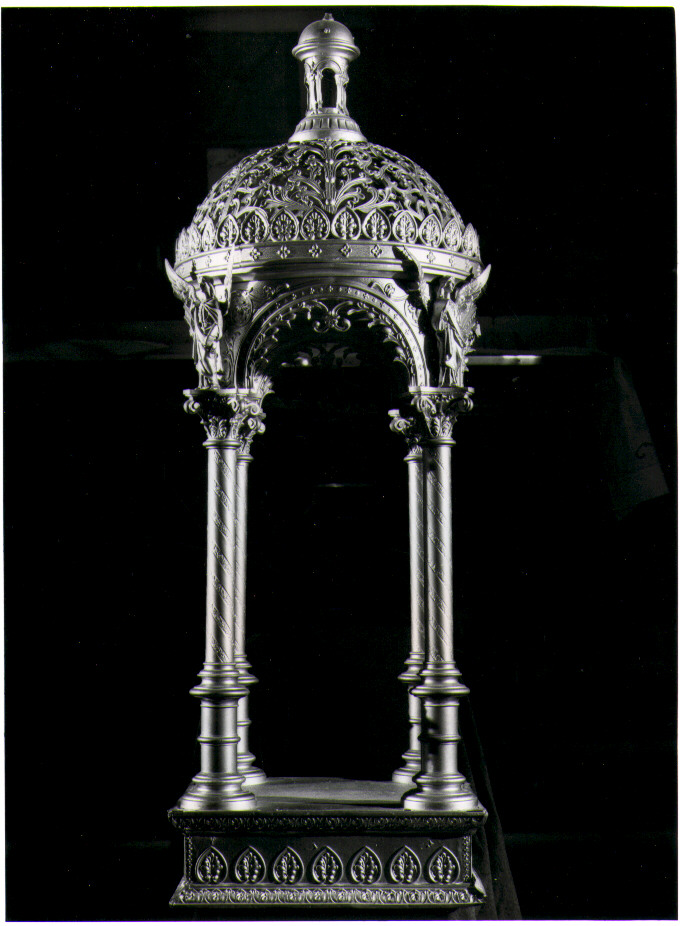 tronetto per esposizione eucaristica - a tempietto - bottega Italia meridionale (fine/inizio secc. XIX/ XX)