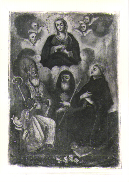 Madonna in gloria tra San Nicola di Bari, San Francesco di Paola e Sant'Antonio da Padova, Madonna in gloria (dipinto) - ambito lucano (sec. XVIII)