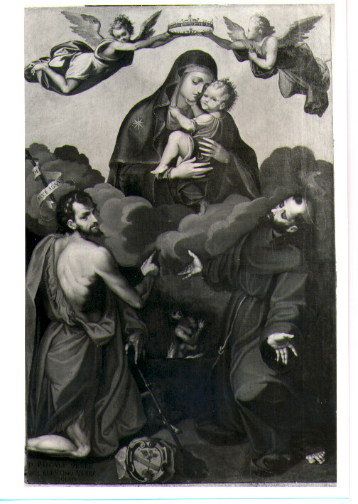 Madonna con Bambino e SS. Giovanni Battista e Francesco, Madonna con Bambino e Santi (dipinto) di Ferro Pietro Antonio (sec. XVII)