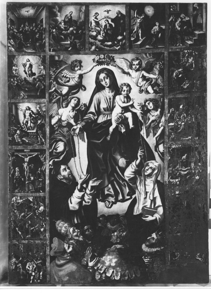 Madonna del Rosario con Santi domenicani e misteri del rosario (dipinto) di Giovanni de Gregorio detto Pietrafesa (sec. XVII)