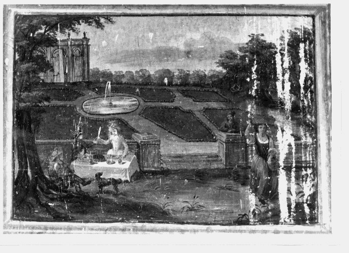 scena campestre con figure (dipinto) - ambito Italia meridionale (fine/inizio secc. XVIII/ XIX)