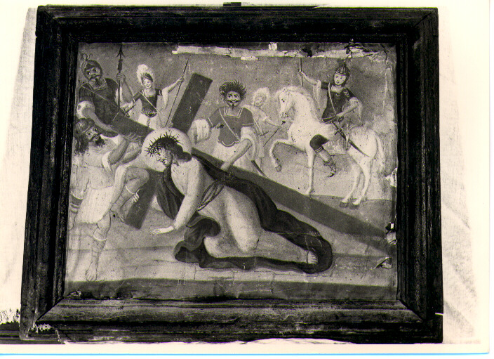 stazione III: Gesù cade sotto la croce la prima volta (dipinto, ciclo) - ambito lucano (sec. XIX)