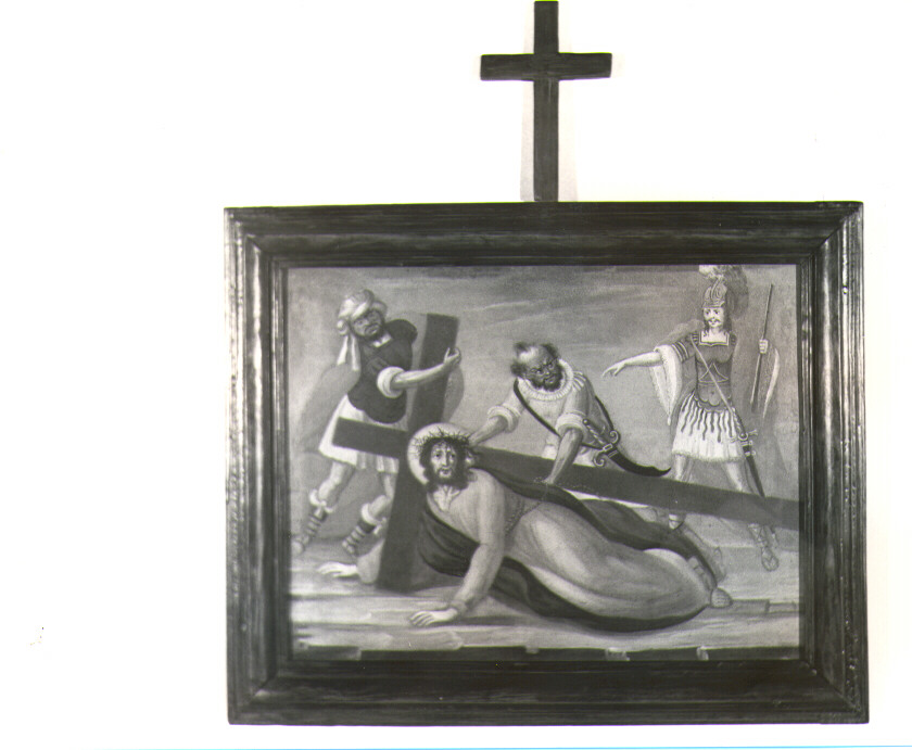 stazione VII: Gesù cade sotto la croce la seconda volta (dipinto, ciclo) - ambito lucano (sec. XIX, sec. XIX)