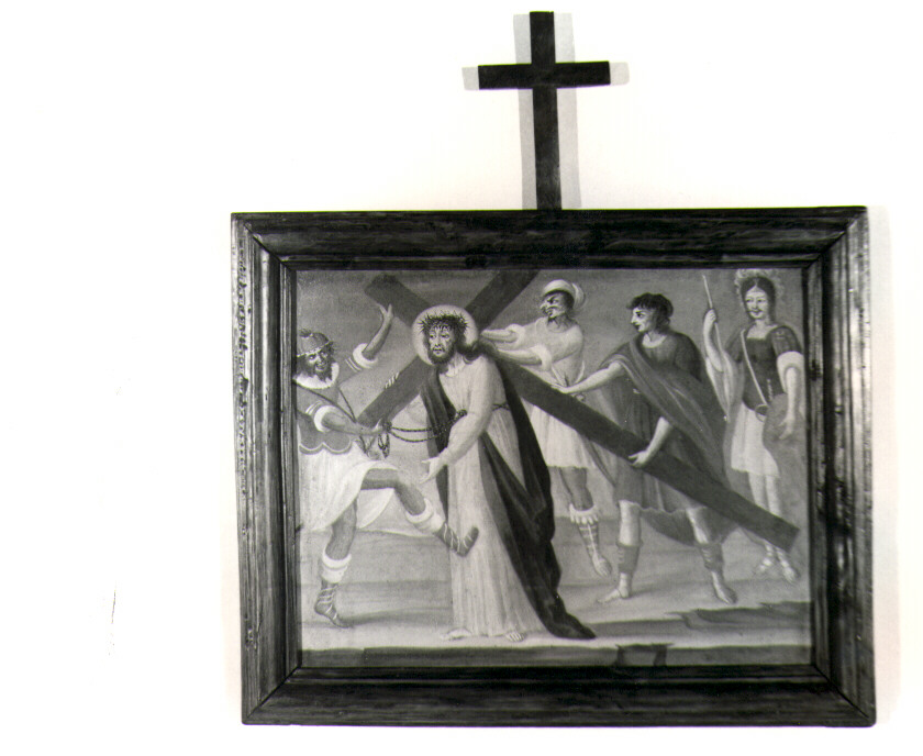 stazione V: Gesù aiutato da Simone il Cireneo a portare la croce (dipinto, ciclo) - ambito lucano (sec. XIX)