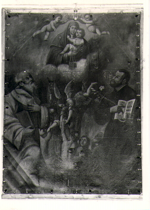 Madonna del Carmelo che intercede per le anime del Purgatorio tra San Gaetano e Santo monaco, Madonna del Carmelo e santi (dipinto) - ambito lucano (seconda metà sec. XVIII)