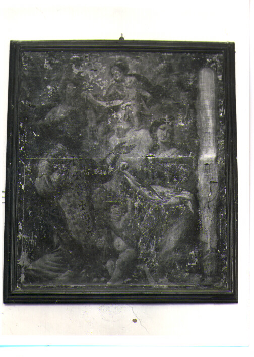 Madonna con Bambino e angeli tra San Nicola e Santa Lucia, Madonna con altri personaggi (dipinto) di Ferrari Salvatore (sec. XVIII)