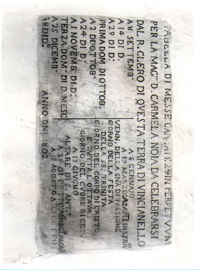 lapide documentaria - bottega Italia meridionale (sec. XIX)