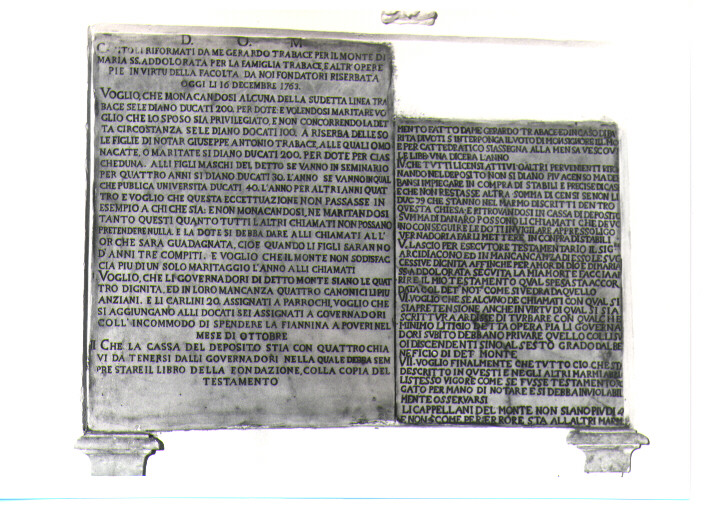 lapide documentaria, elemento d'insieme - bottega Italia meridionale (seconda metà sec. XVIII)