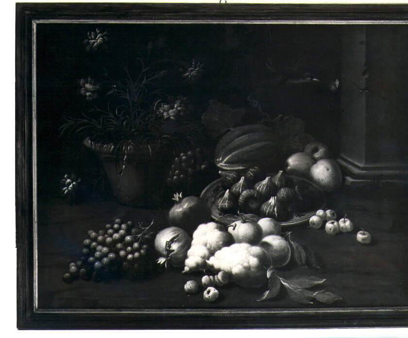 natura morta di verdura e frutta (dipinto) - ambito napoletano (sec. XVII)