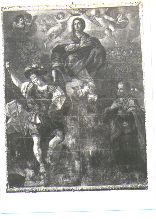 incoronazione di Maria Vergine tra San Michele e San Giuseppe, incoronazione di Maria Vergine (dipinto) - ambito napoletano (sec. XVIII)