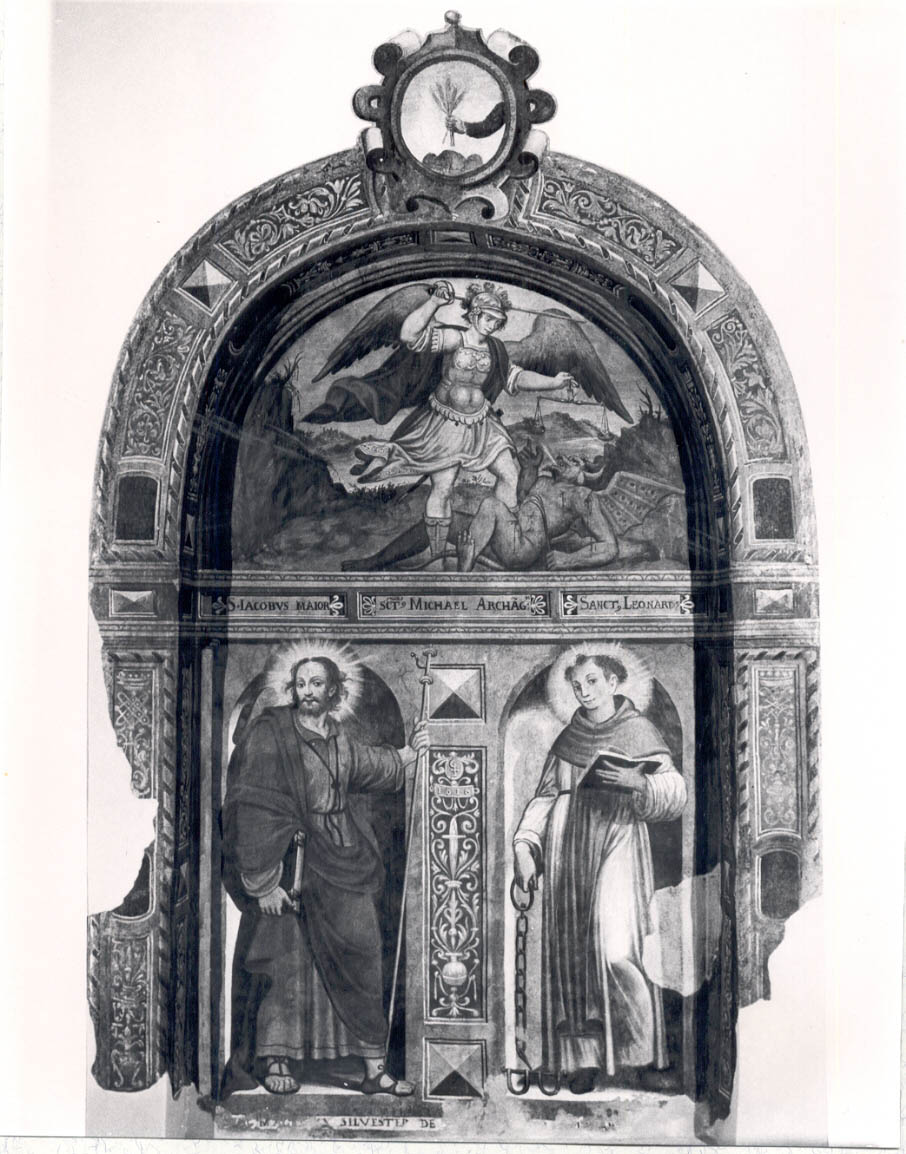 S. Michele, S. Giacomo Maggiore e S. Leonardo, Santi (dipinto) di Todisco Girolamo (primo quarto sec. XVII)
