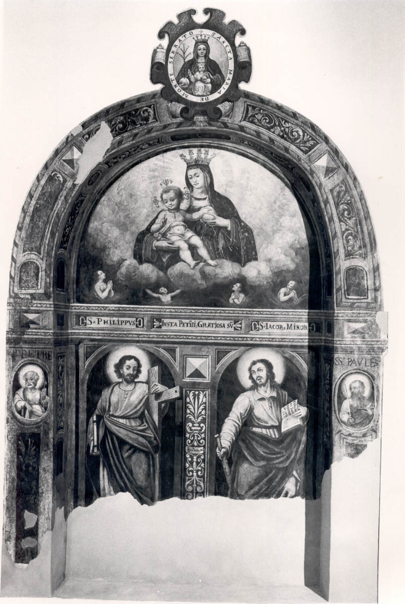 Madonna delle Grazie e i SS. Filippo Giacomo Minore, Madonna con personaggi che implorano il suo aiuto (dipinto) di Todisco Girolamo (primo quarto sec. XVII)