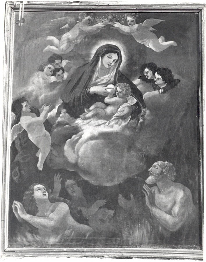 Madonna delle Grazie e anime purganti, Madonna con personaggi che implorano il suo aiuto (dipinto, opera isolata) - ambito Italia meridionale (seconda metà sec. XIX)